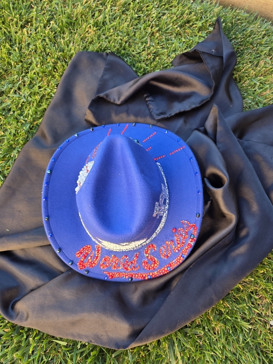 Royal Blue Felt Cowboy Hat with WORLDS SERIES DODGER design, Custom, Rhinestone main image 4